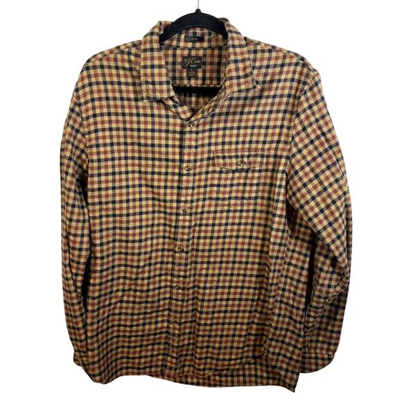 J. Crew Gingham Tan Maroon Blue Cashmere Blend Button Down Flannel Shirt Size L - Picture 1 of 7